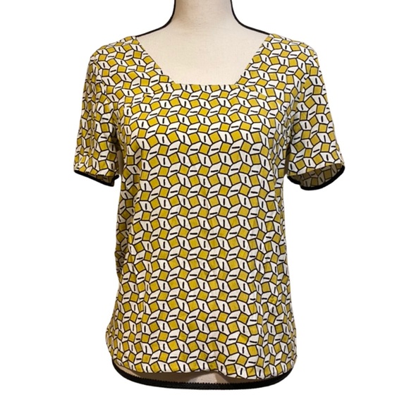 Zara Basic Yellow Geometric Square Blouse Top - Picture 1 of 8